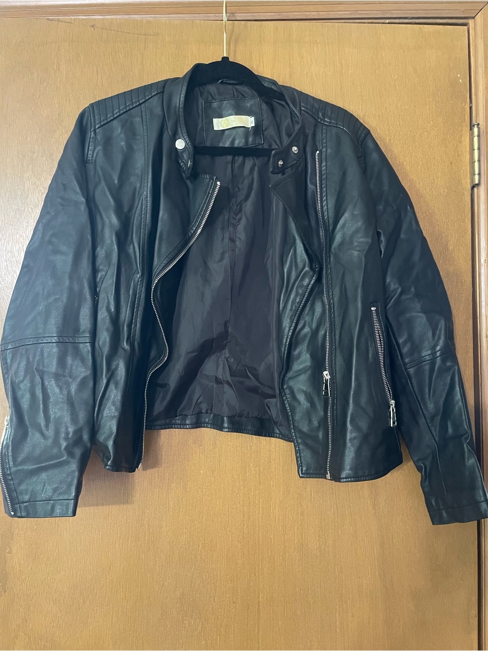 Black Leather Moto Jacket with Zip Details